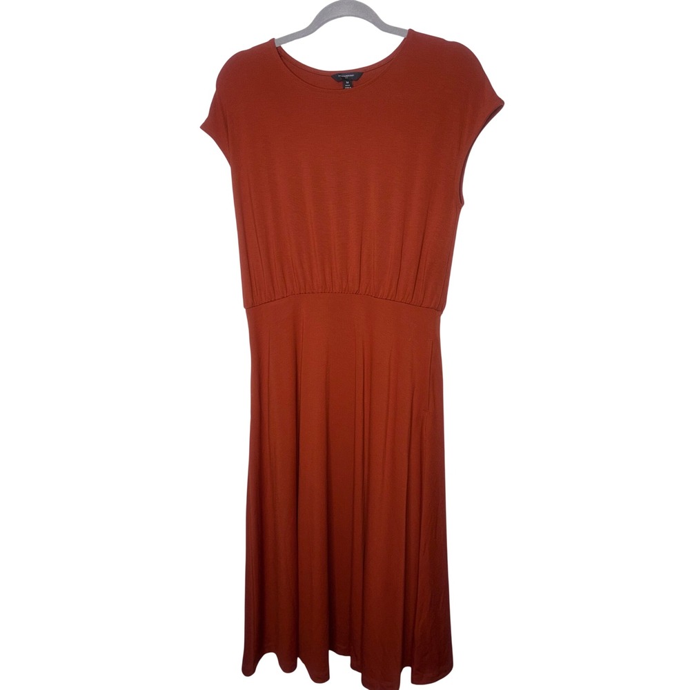 Banana Republic Midi Dress Rust Orange Cap Sleeve Cinched Waist Petite M - Picture 2 of 7